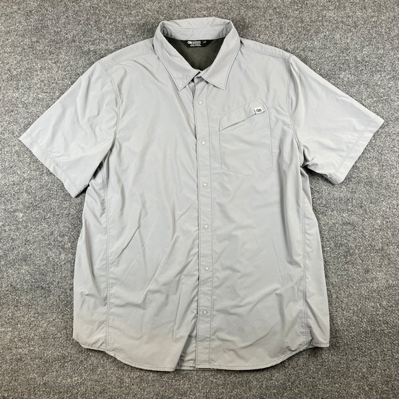 Outdoor Research Astroman S/S Sun Shirt Mens L Gray Button Up Hiking Wicking - Picture 1 of 11